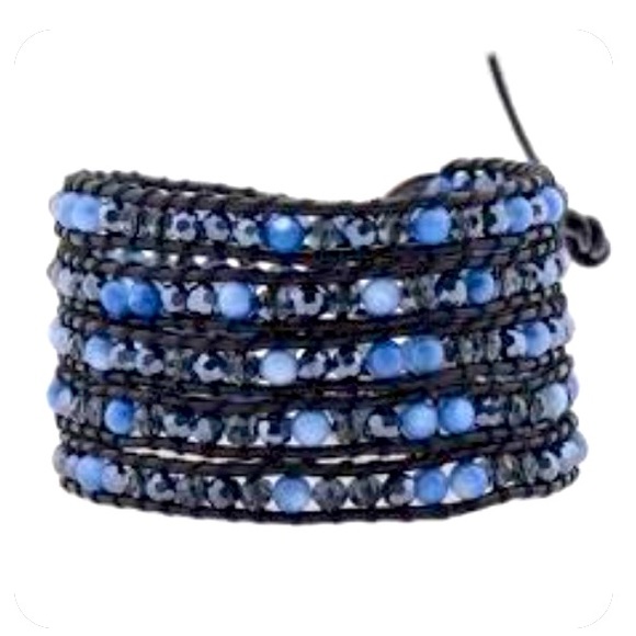 Victoria Emerson Jewelry - Victoria Emerson 5-wrap boho bracelet; New in pkg. Blue &white on black leather